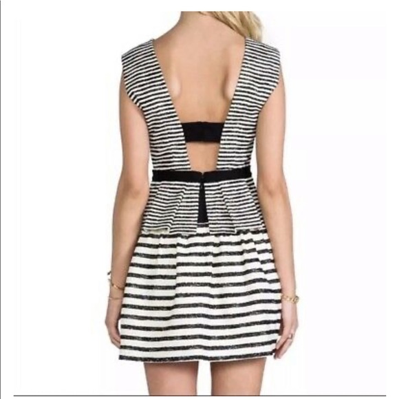 BCBG Piper Black and White Stripe Peplum Dress - Picture 2 of 4